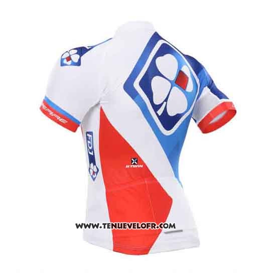 2015 Maillot Ciclismo FDJ Blanc et Bleu Manches Courtes et Cuissard